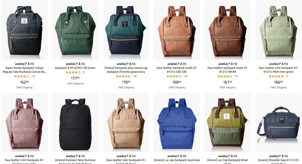 Anello Backpack Selection on Amazon