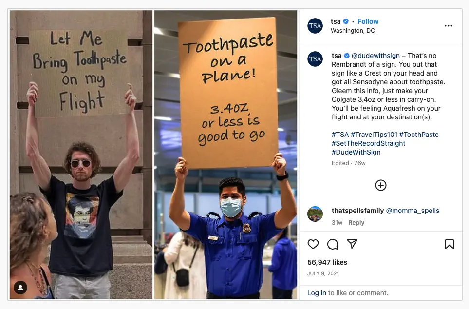 tsa 3-1-1 liquids post on instagram